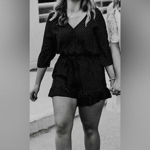 Who What Wear Black Polka Dot Romper size Medium